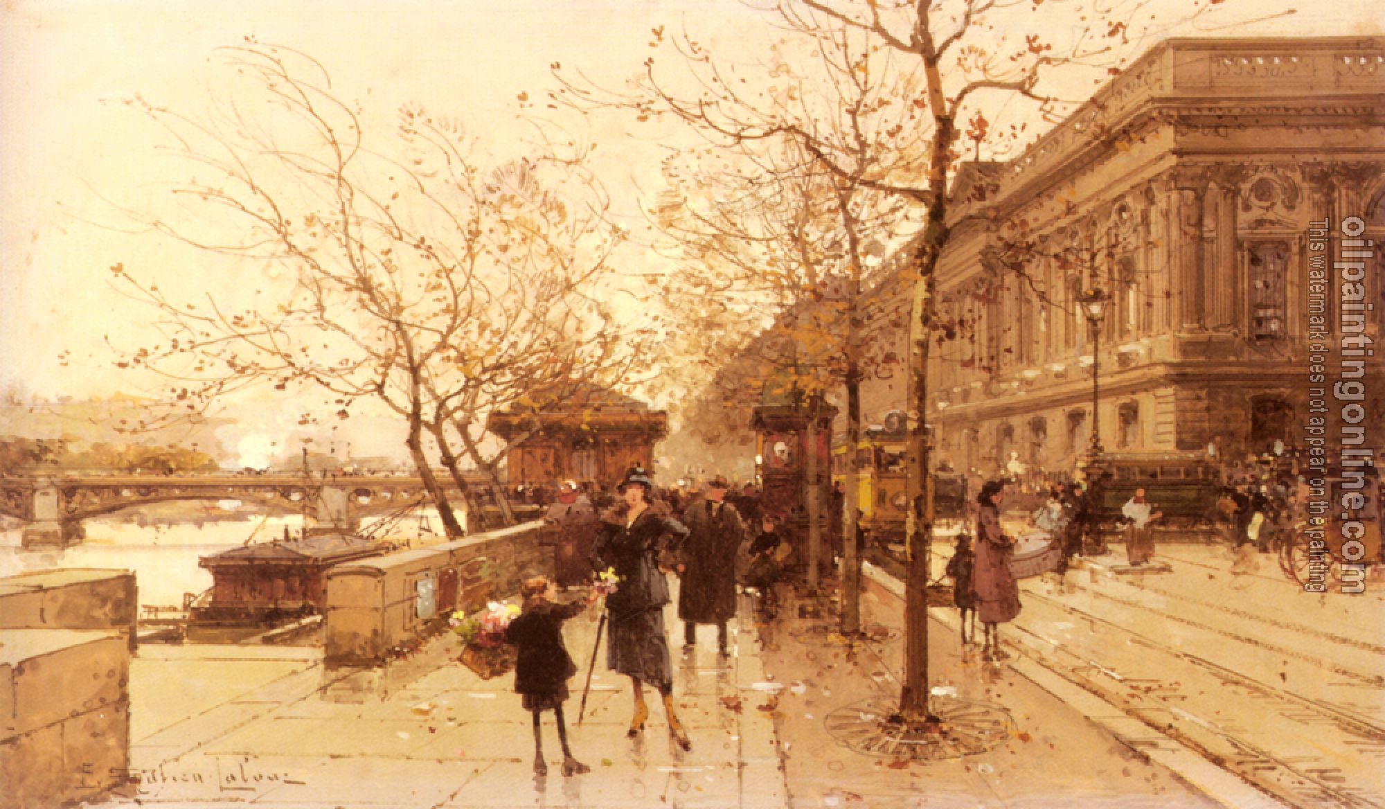 Eugene Galien-Laloue - Le Louvere Et La Passerelle Des Arts